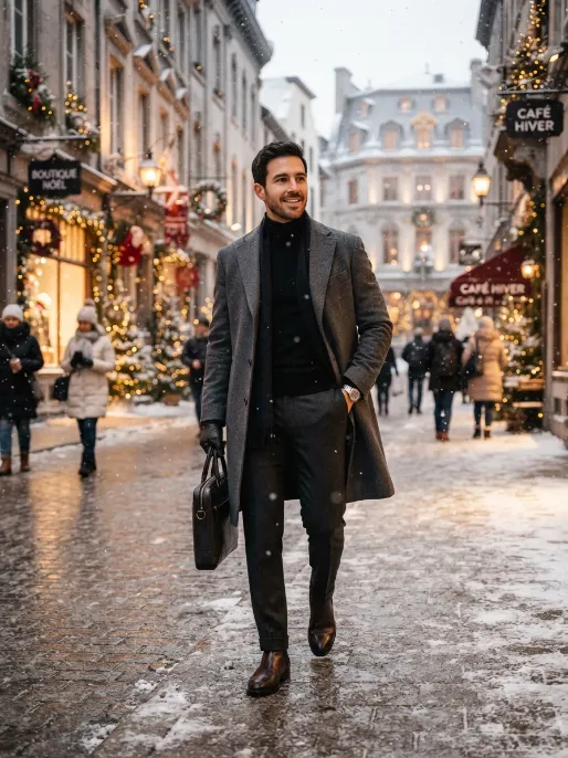 Turtleneck with wool coat