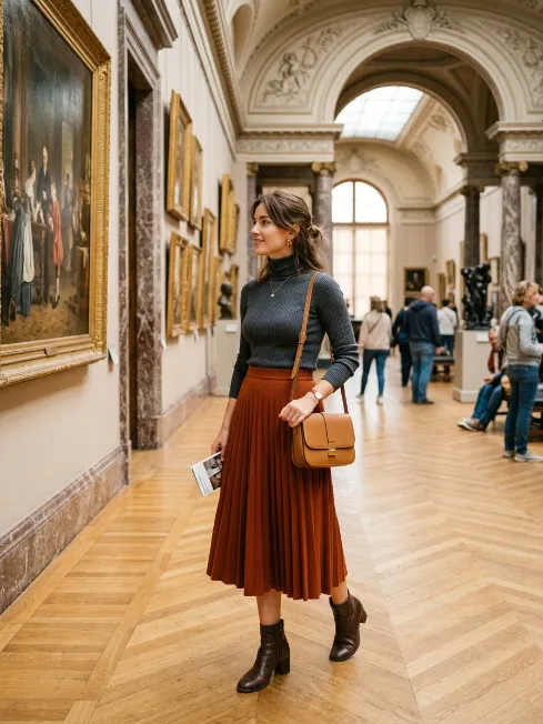 Turtleneck with a midi skirt