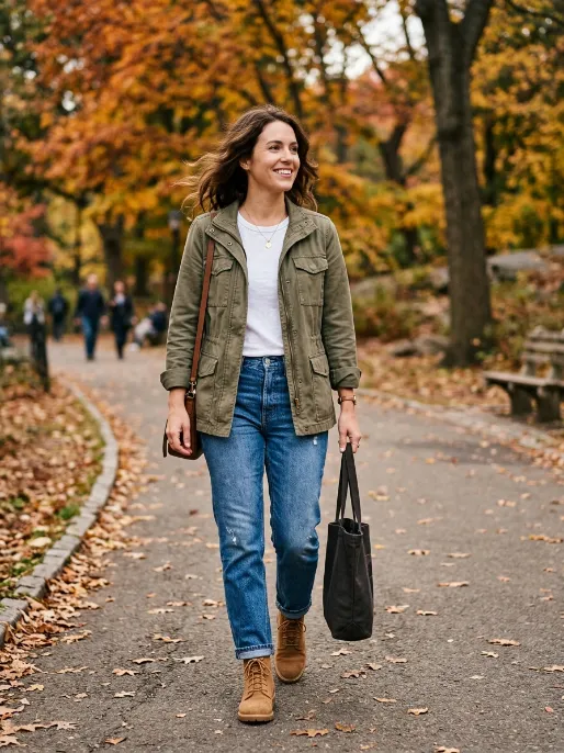 Utility jacket over a basic outfit