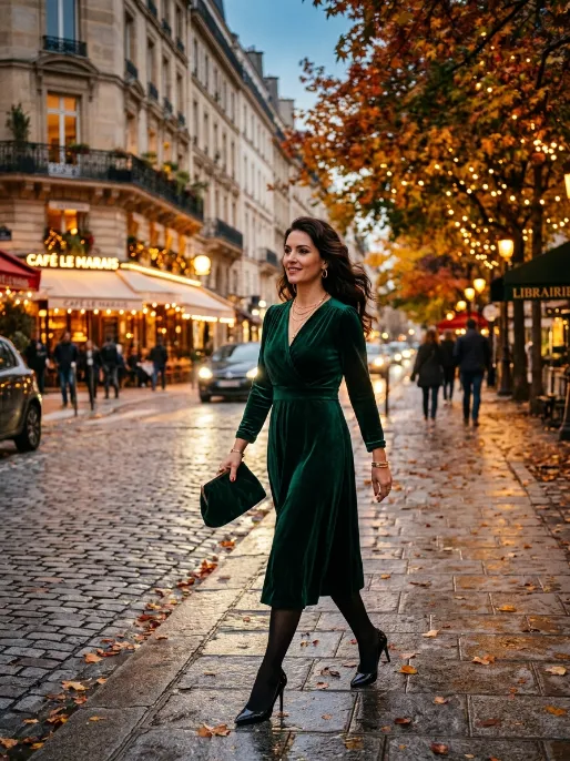 Velvet dress with tights