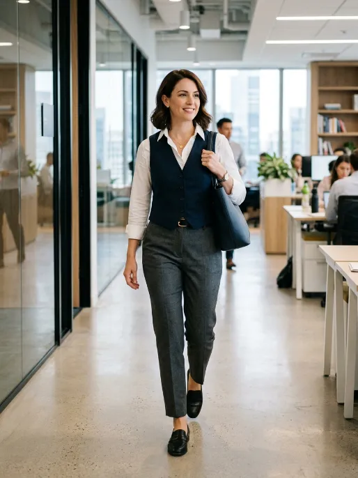 Vest layered over long sleeve shirt