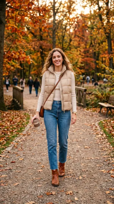 Vest over a long sleeve top
