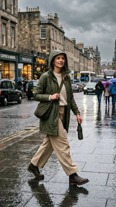 Waterproof parka and wide leg pants