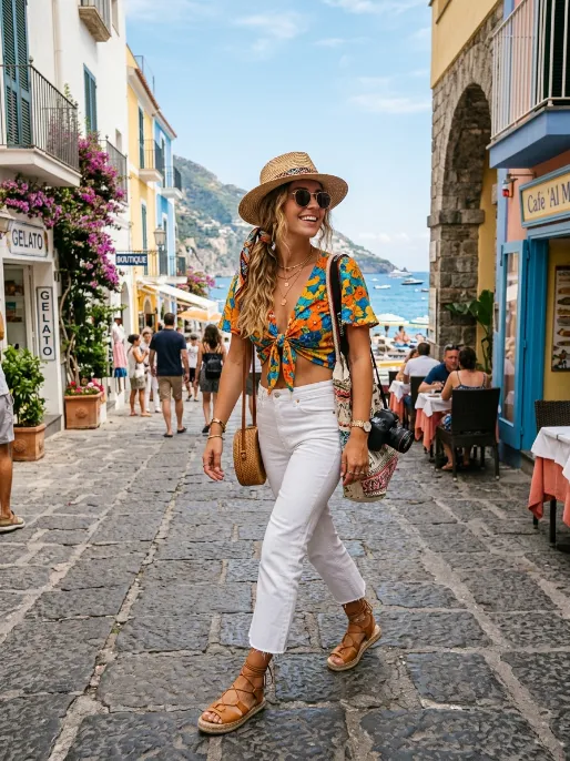 White jeans and a crop top