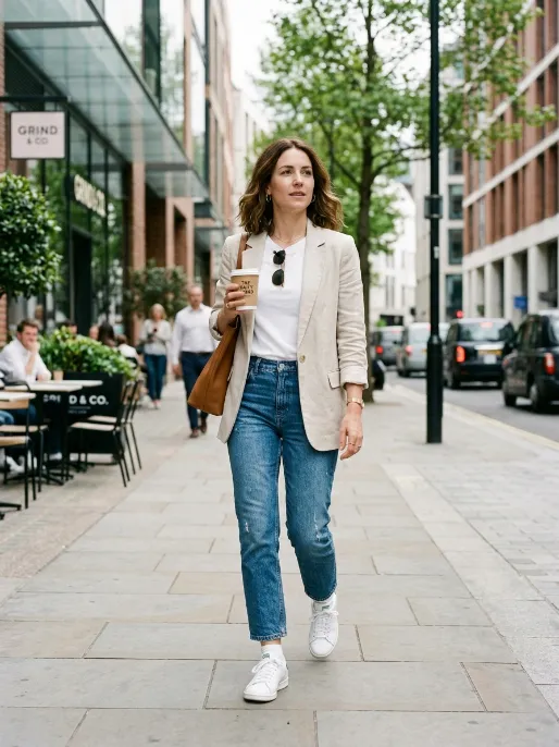 White sneakers with straight leg jeans