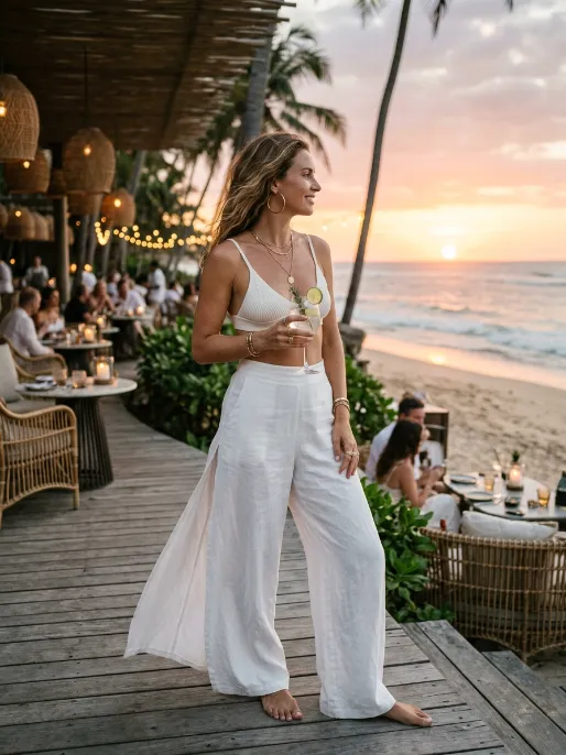 Wide leg linen pants and a bralette