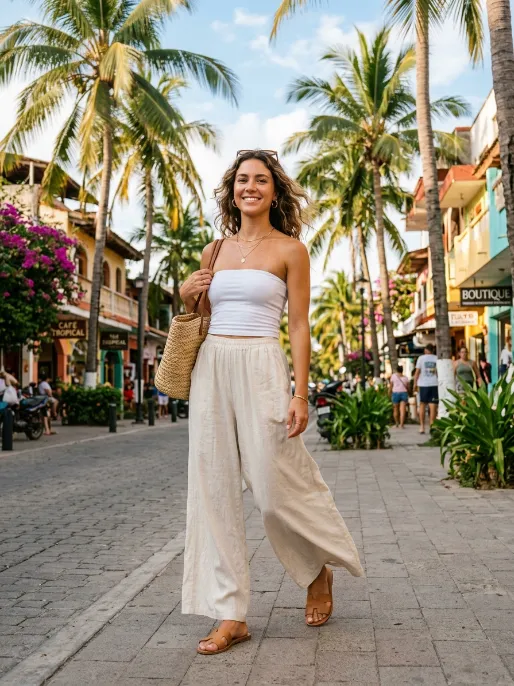 Wide leg pants and tube top