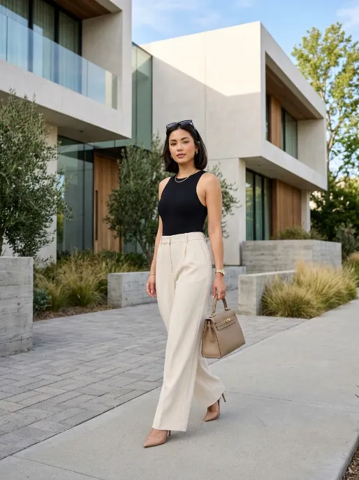 Wide leg pants and a fitted top