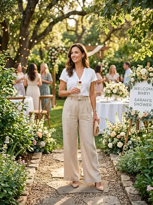 Wide leg pants with a fitted top