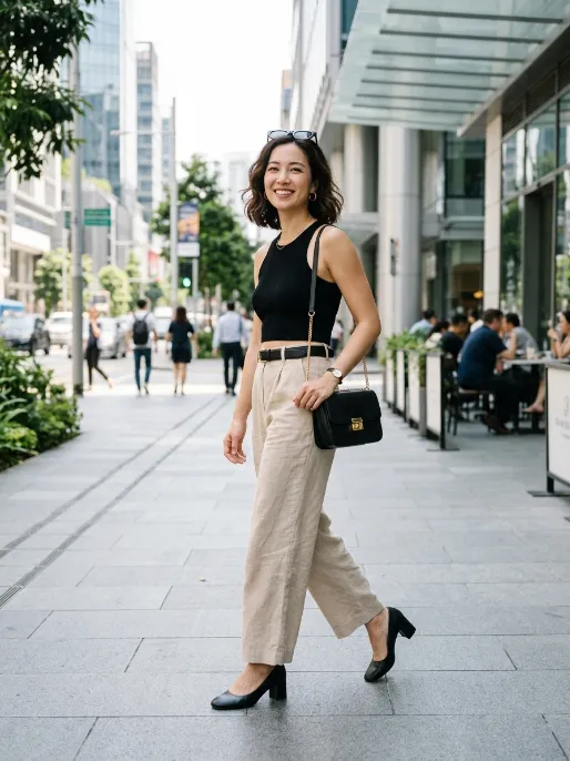Wide leg trousers with a fitted crop top