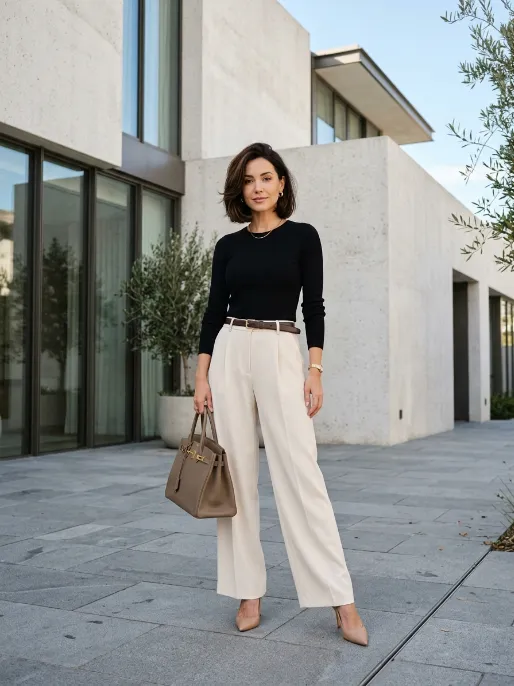 Wide leg trousers with a fitted top 1