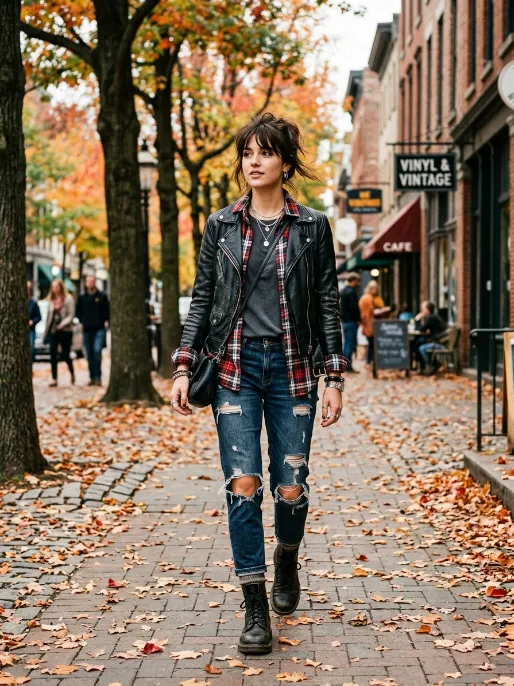 With a plaid shirt