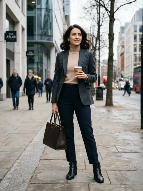 Wool blazer layered over a sweater