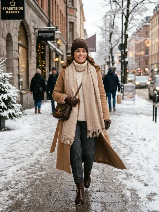 Wool coat and scarf