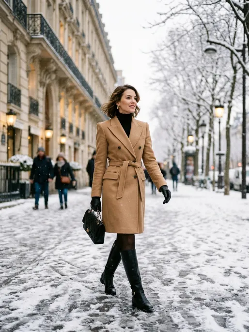 Wool coat with knee high boots