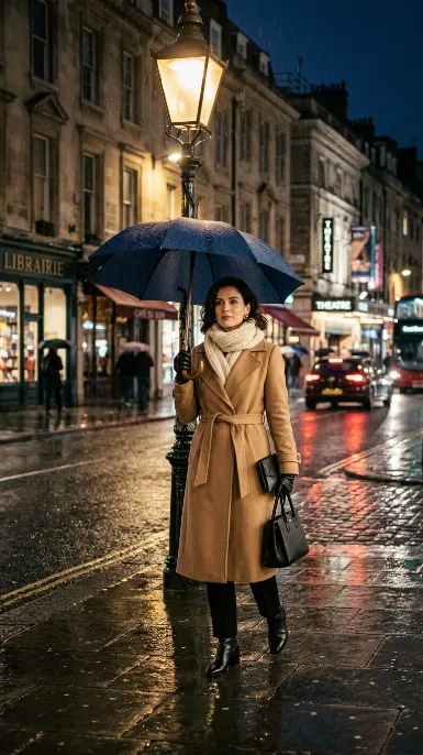 Wool coat with a scarf