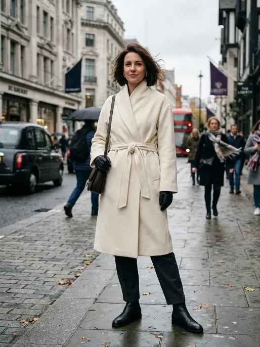 Wrap coat tied at the waist