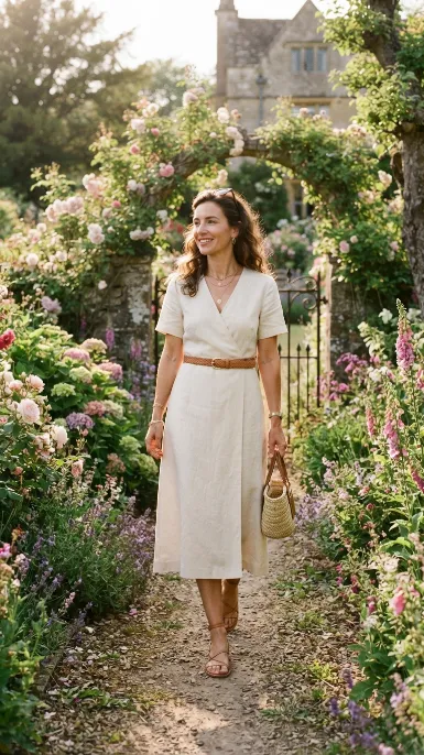 Wrap dress with a woven belt