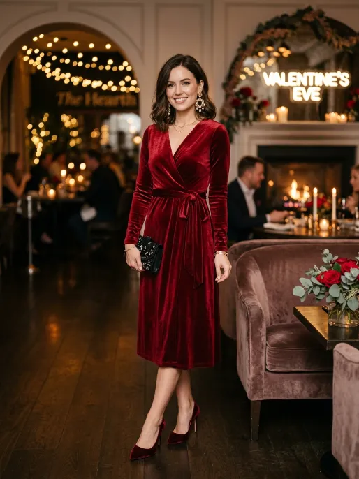 Wrap dress with statement earrings