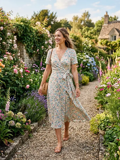 Wrap dress and sandals