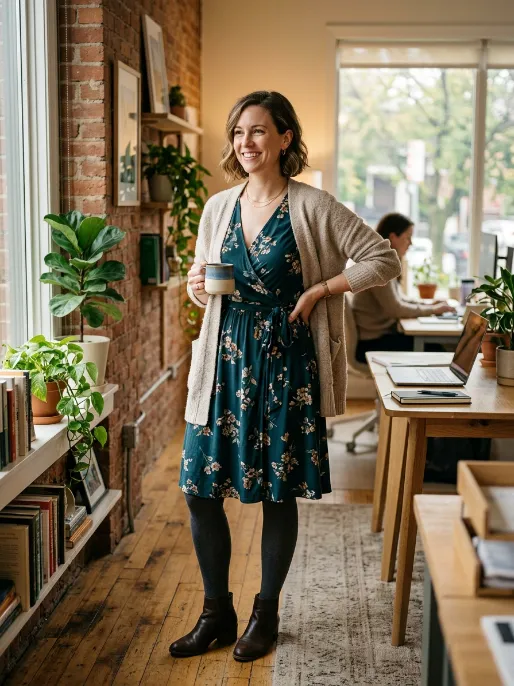 Wrap dress with cardigan