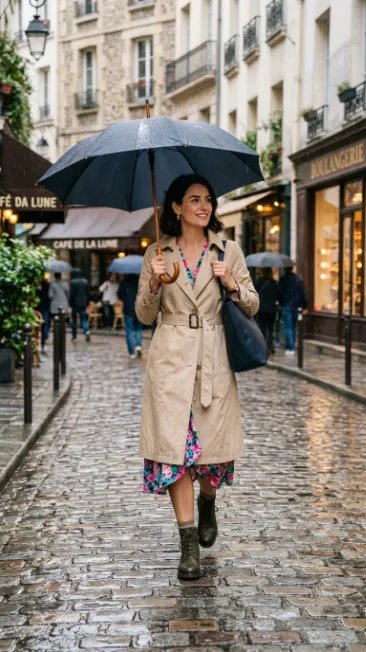 Wrap dress with a belted raincoat
